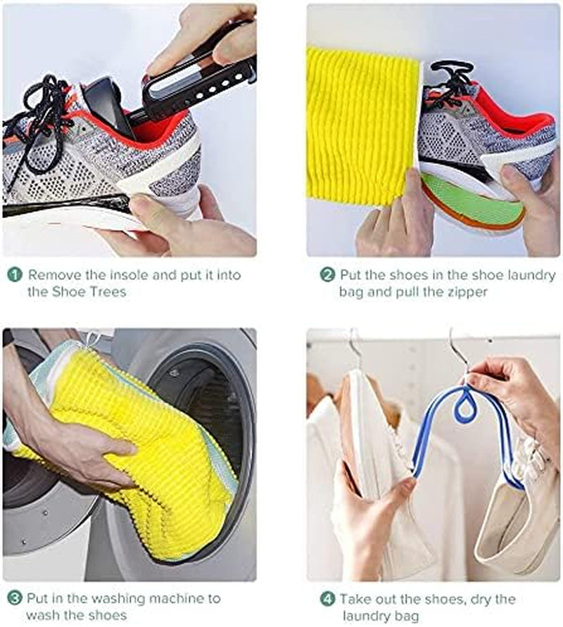 Shoes Laundry Bag Keep Shoes Clean, Shoe Wash Bag for Washing Machine, Reusable and Durable Zipper Shoe Washing Bag, Sneaker Tennis Shoe Cleaner Kit Include Pair of Adjustable Shoe Trees