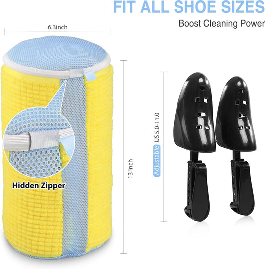 Shoes Laundry Bag Keep Shoes Clean, Shoe Wash Bag for Washing Machine, Reusable and Durable Zipper Shoe Washing Bag, Sneaker Tennis Shoe Cleaner Kit Include Pair of Adjustable Shoe Trees